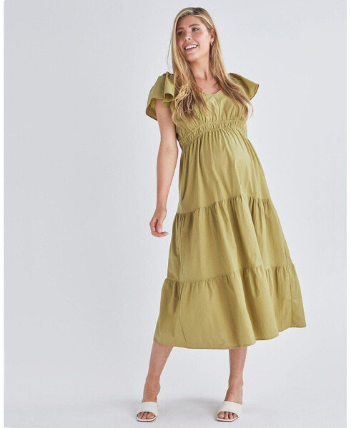 Maternity Angel Ruffled Dress in Chartreuse