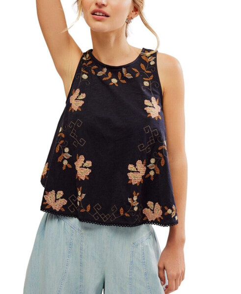 Women's Cotton Sleeveless Embroidered Top