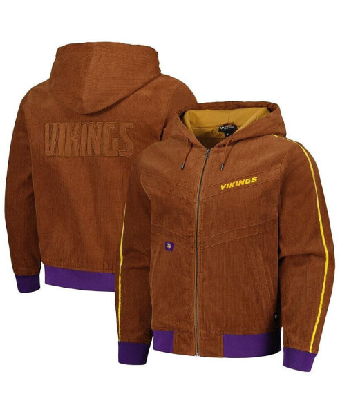 Men's and Women's Brown Minnesota Vikings Corduroy Full-Zip Bomber Hoodie Jacket