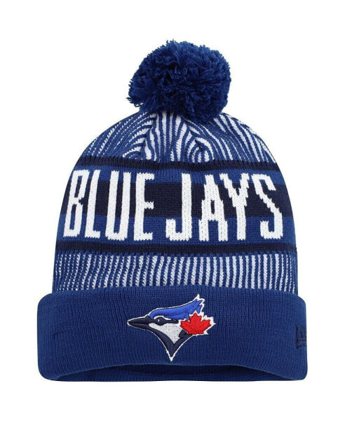 Men's Royal Toronto Blue Jays Striped Cuffed Knit Hat with Pom