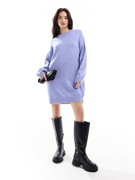 ASOS DESIGN knitted jumper mini dress with crew neck in blue