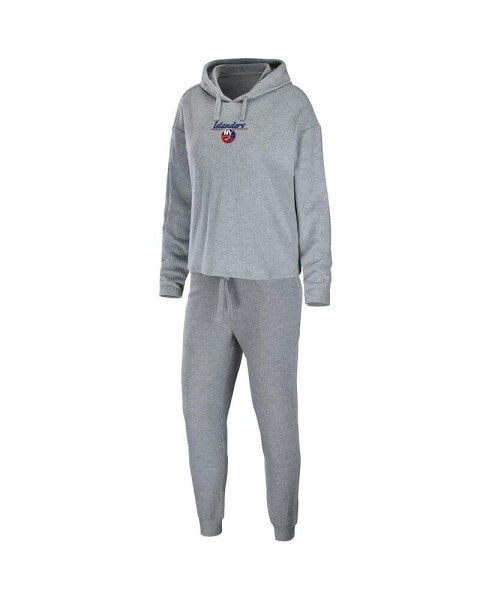 Women's Heather Gray New York Islanders Logo Pullover Hoodie and Pants Sleep Set