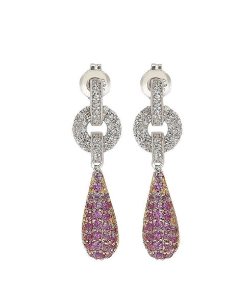 Pink Sapphire & Lab-Grown White Sapphire Tear Drop Dangle Earrings in Sterling Silver by Suzy Levian