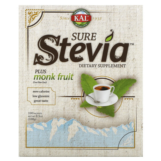 Sure Stevia Extract + Monk Fruit, 100 Packets, 3.5 oz (100 g)