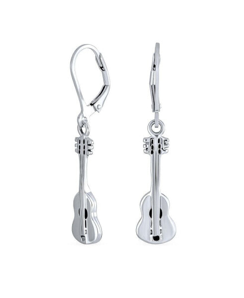 Musician Acoustic Guitar Rock Star Music Lover Instrument Lever back Dangle Earrings For Women .925 Sterling Silver