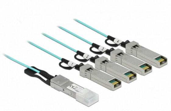 Delock Active Optical Cable QSFP+ to 4 x SFP+ 3 m - 3 m - QSFP+ - 4 x SFP - Male/Male - Aqua colour - 40 Gbit/s