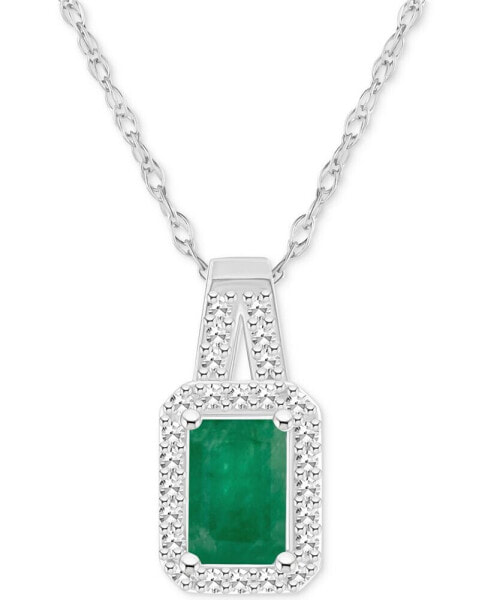 Emerald (1/2 ct. t.w.) & Diamond (1/8 ct. t.w.) Halo 18" Pendant Necklace in Sterling Silver (Also in Ruby & Sapphire)