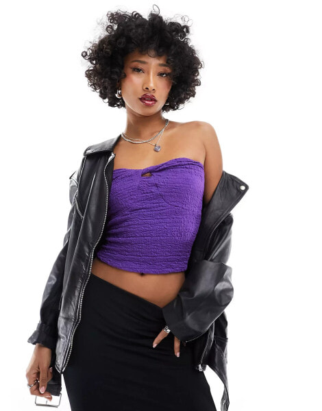 Noisy May textured tube top with tie detail in purple