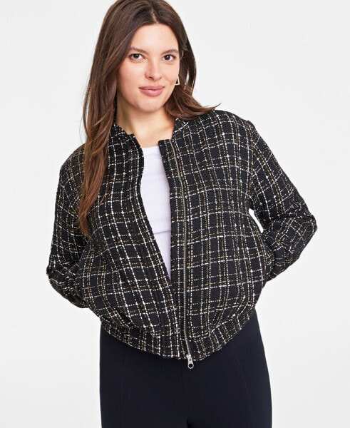 Women's Metallic Tweed Bomber Jacket, Created for Macy's