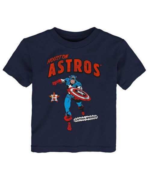 Toddler Boys and Girls Navy Houston Astros Team Captain America Marvel T-shirt