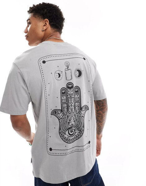 ONLY & SONS relaxed fit t-shirt with hamsa hand print in grey