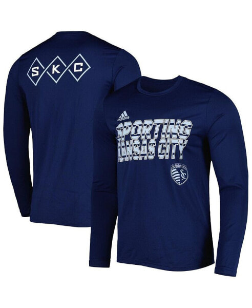 Men's Navy Sporting Kansas City Jersey Hook AEROREADY Long Sleeve T-shirt