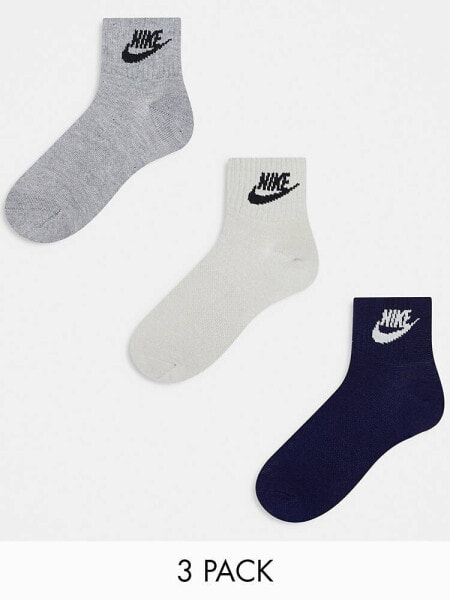 Nike 3-pack ankle socks in beige grey navy