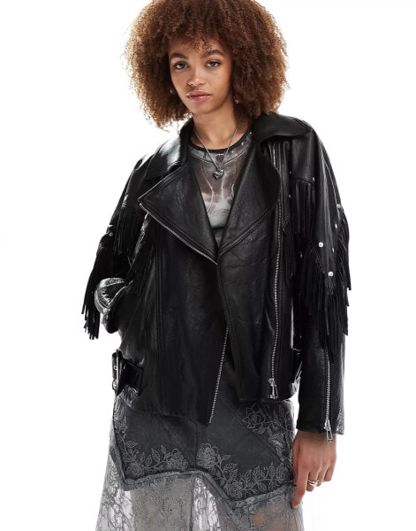 HUGO Lafranka leather jacket in black