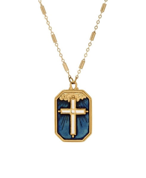 2028 symbols of Faith Enamel Blue Cross Necklace