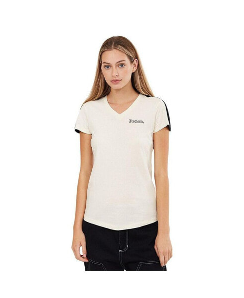 Bench Roxanna womens V-Neck t-shirt stone with black colorblocking