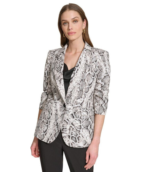 Women's Printed Stretch Twill Long-Sleeve Blazer