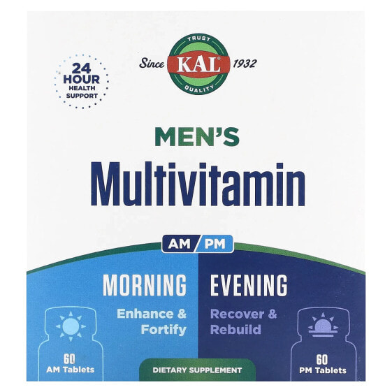 Витаминный комплекс для мужчин KAL утро и вечер, 2 упаковки по 60 таблеток каждая
