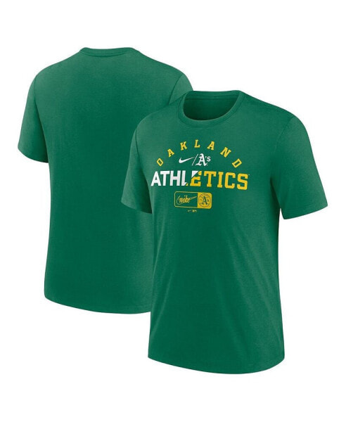 Men's Heather Green Oakland Athletics Rewind Review Slash Tri-Blend T-shirt
