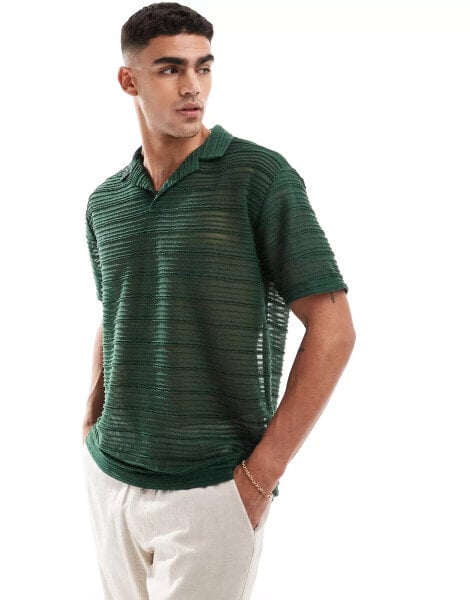 ASOS DESIGN relaxed polo in sheer green texture