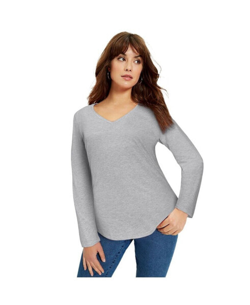 Plus Size June + Vie Long-Sleeve V-Neck One + Only Tee