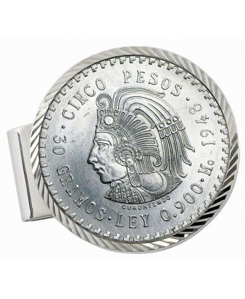 Men's Sterling Silver Diamond Cut Coin Money Clip Cuauhtémoc Mexican Cinco Pesos