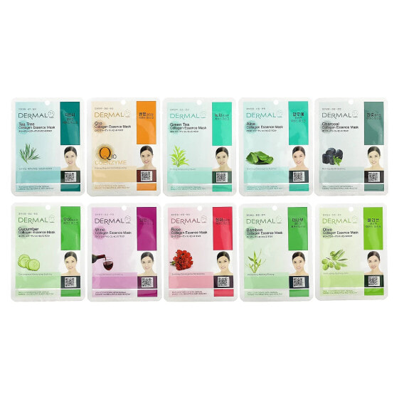 Collagen Essence Beauty Masks, Calming, Assorted, 10 Sheets, 0.81 oz (23 g) Each