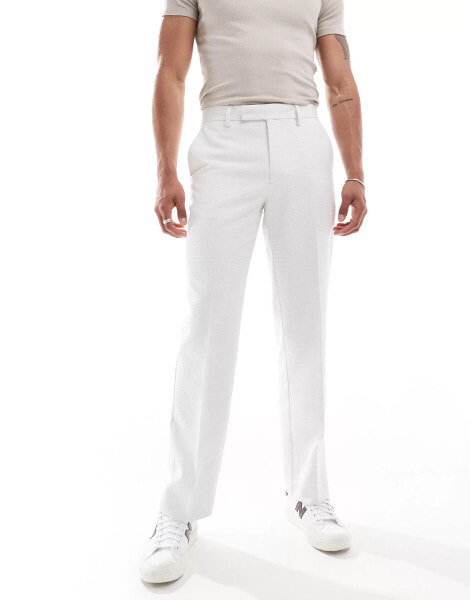 ASOS DESIGN straight suit trouser in white waffle texture