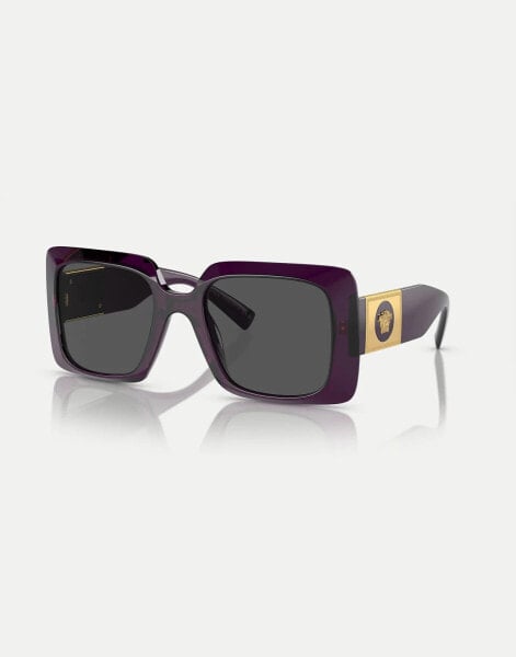 Versace ve4405 rectangle sunglasses in violet with grey lens in transparent purple