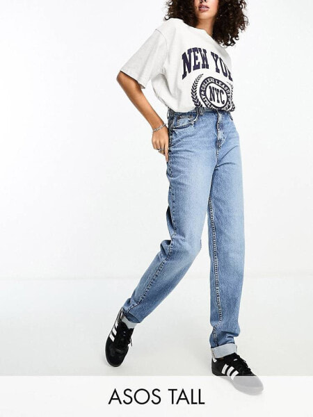 ASOS DESIGN Tall relaxed mom jeans in mid blue