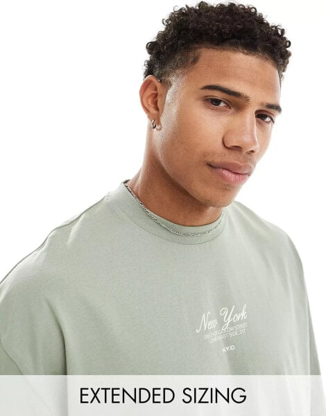 ASOS DESIGN oversized t-shirt in khaki with NYC text print