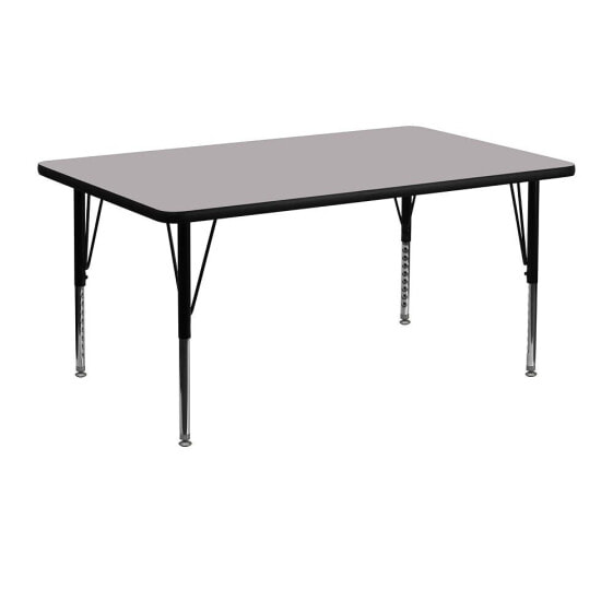 24''W X 48''L Rectangular Grey Thermal Laminate Activity Table - Height Adjustable Short Legs