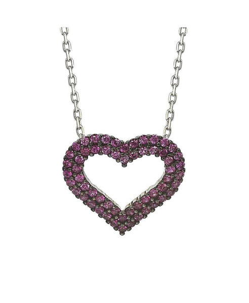 Suzy Levian Sterling Silver Cubic Zirconia Double Row Open Heart Pendant Necklace