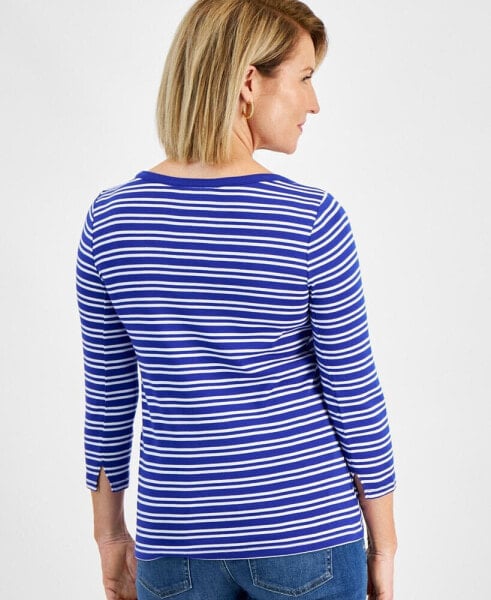 Petite Sailor Stripe 3/4-Sleeve Pima Top, Created for Macy's