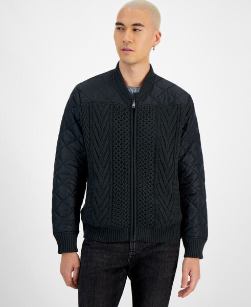 Men's Cable-Knit Mixed-Media Jacket, Created for Macy's