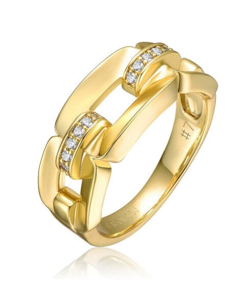 14k Gold Plated with Clear Cubic Zirconia Pave Chain Link Ring