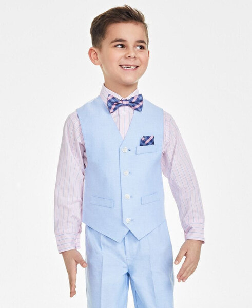 Toddler Boys Machine Washable Oxford Vest, Shirt, Pants, Bowtie and Pocket Square, 5 Piece Set