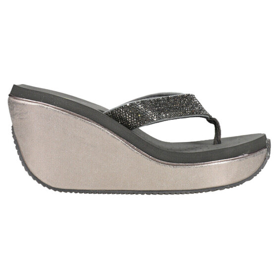 Volatile Glimpse Diamonte Rhinestone Wedge Thong Womens Grey Casual Sandals PV1