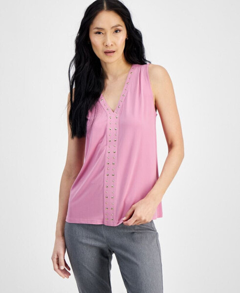 Women's V-Neck Stud-Trim Tank Top, Created for Macy's