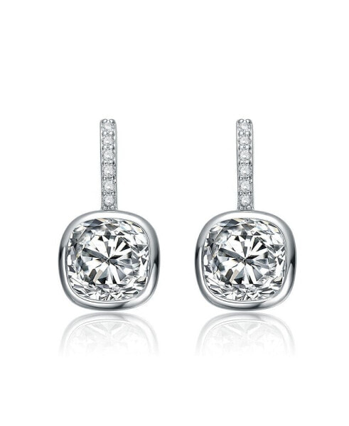 Elegant White Gold Plated Bezel Set Drop Earrings