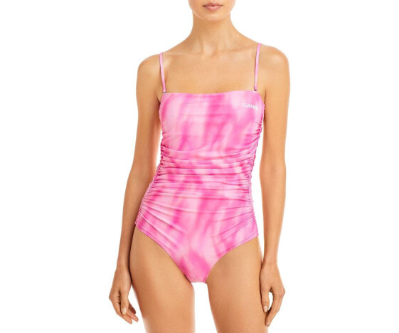 Ganni Womens Printed Ruched One Piece Swimsuit Pink Size Small / 36