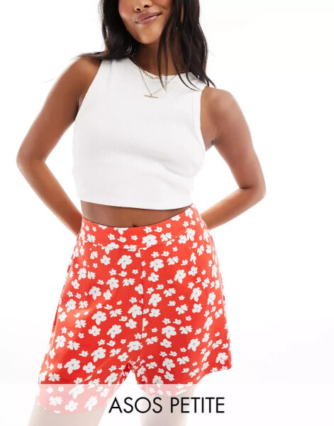 ASOS DESIGN Petite flippy short in red floral print