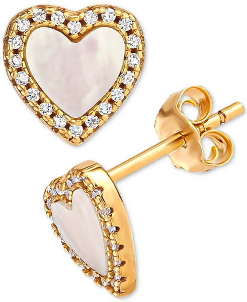Mother of Pearl & Cubic Zirconia Heart Stud Earrings in 18k Gold-Plated Sterling Silver, Created for Macy's