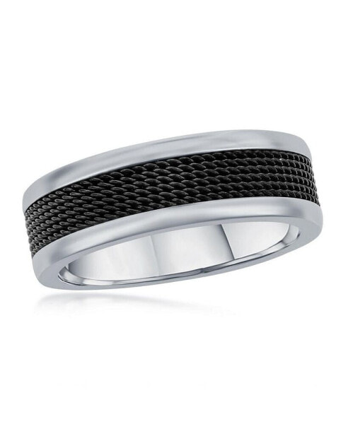 Stainless Steel Black Mesh Inlay Polished Band Ring