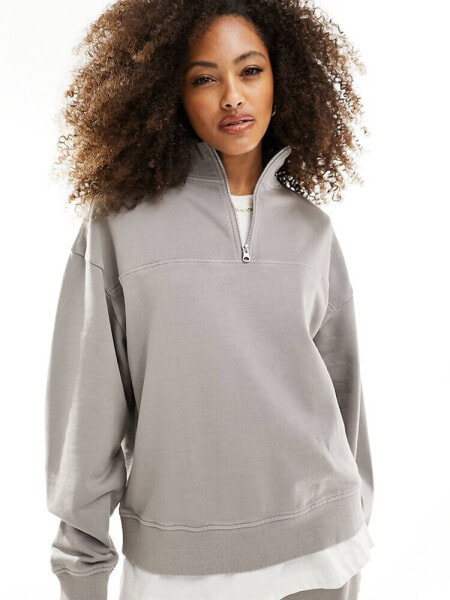 ASOS DESIGN oversized half-zip sweatshirt in washed grey