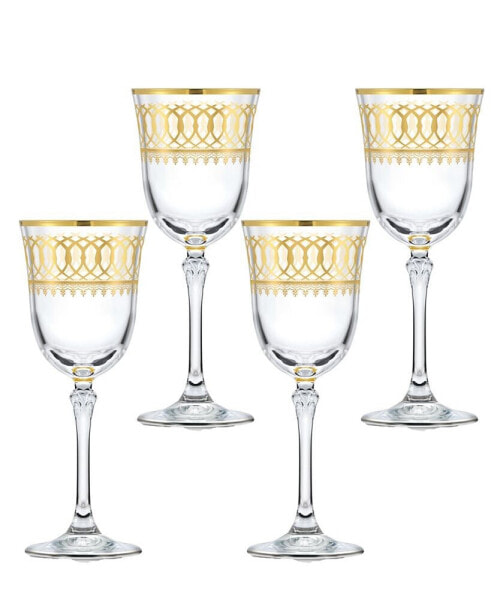 Gold-Tone Embellished Red Wine Goblet with Gold-Tone Rings, Set of 4