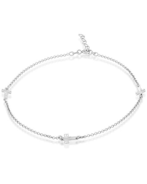 Sterling Silver Three Small Crosses Anklet