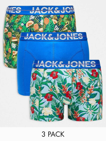 Jack & Jones 3 pack trunks with pineapple print in blue