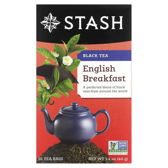 Stash Tea, Черный чай, английский завтрак, 20 чайных пакетиков, 40 г (1,4 унции)
