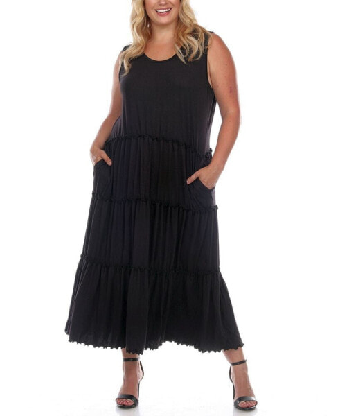 Plus Size Scoop Neck Tiered Midi Dress